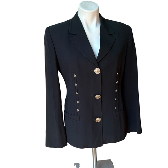 Vintage 90’s Versace Jeans Couture Black Wool Blazer, Sz 6 - Picture 3 of 16